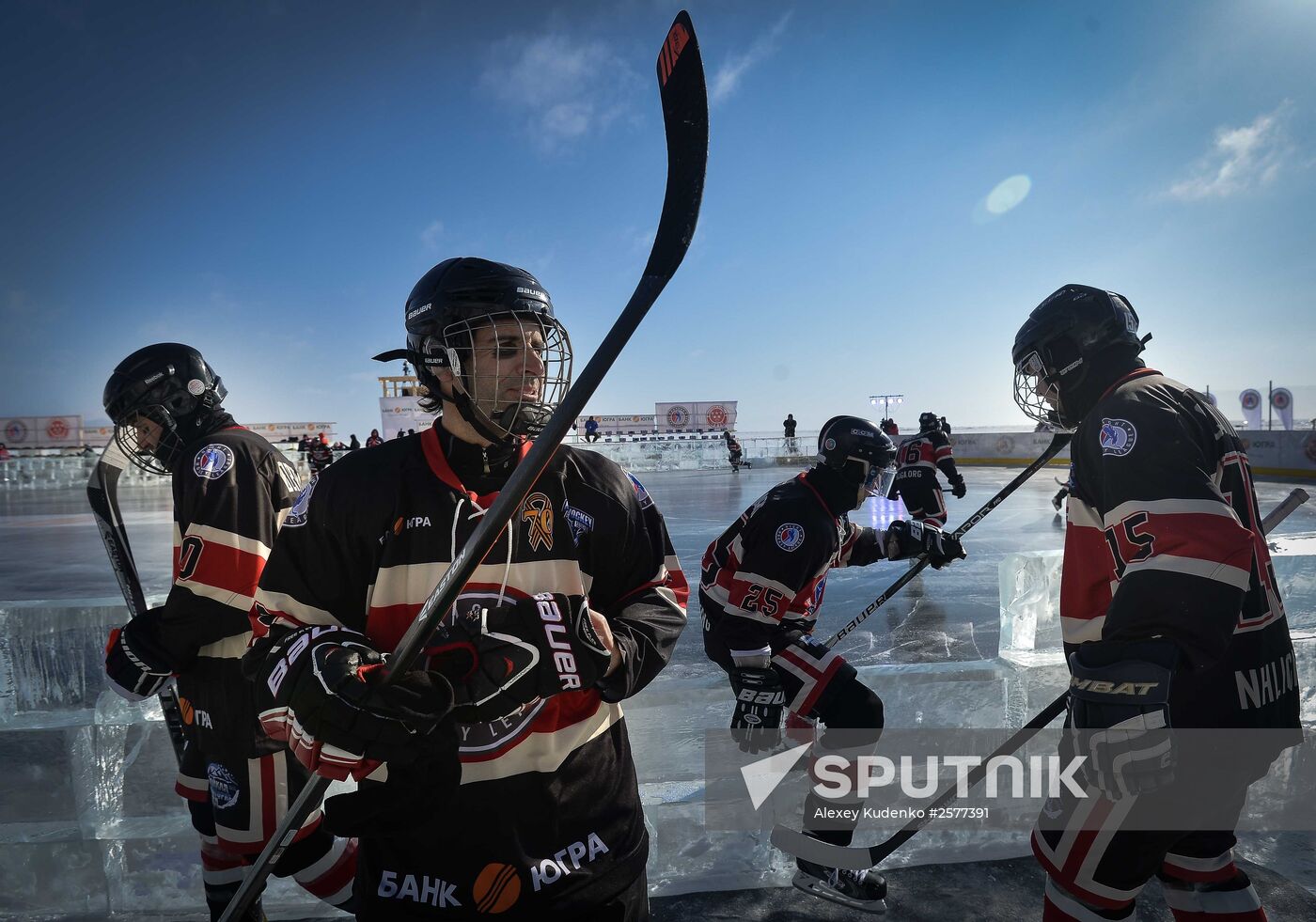 Night Hockey League tournament on Lake Baikal surface