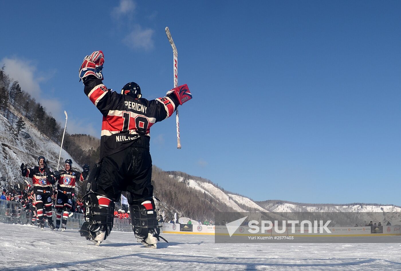 Night Hockey League tournament on Lake Baikal surface
