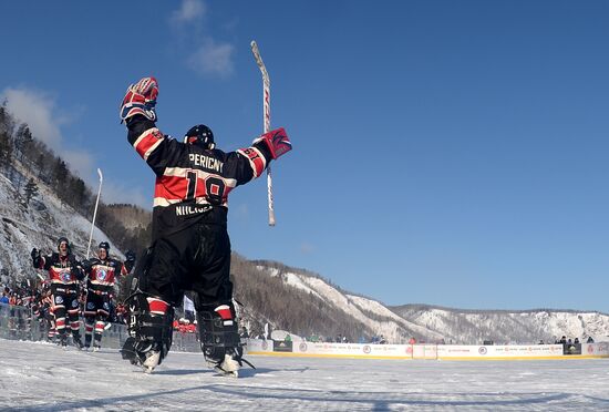 Night Hockey League tournament on Lake Baikal surface