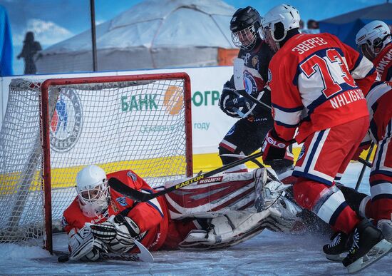 Night Hockey League tournament on Lake Baikal surface