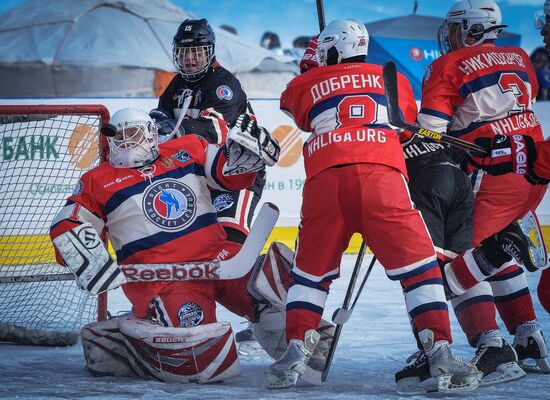 Night Hockey League tournament on Lake Baikal surface