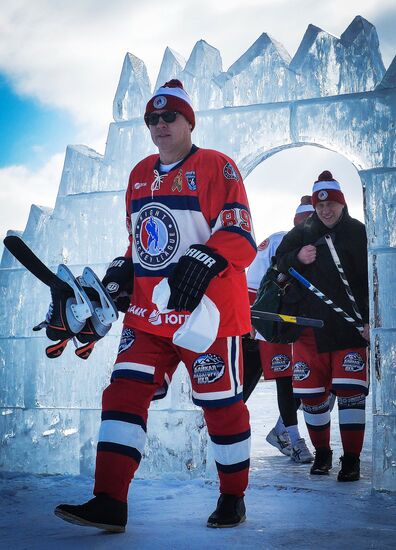 Night Hockey League tournament on Lake Baikal surface