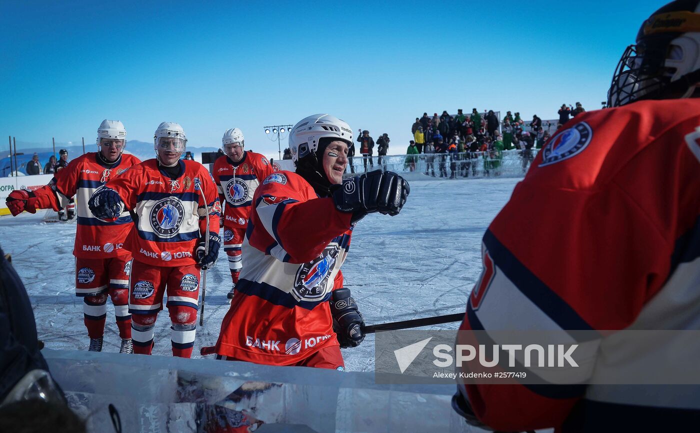 Night Hockey League tournament on Lake Baikal surface