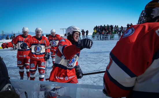 Night Hockey League tournament on Lake Baikal surface