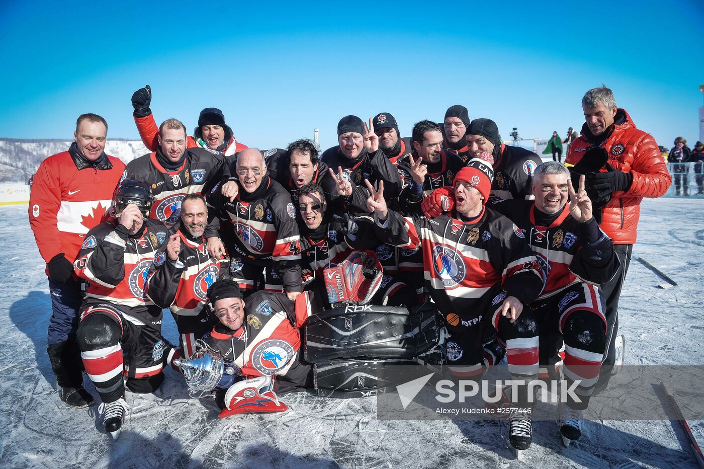 Night Hockey League tournament on Lake Baikal surface