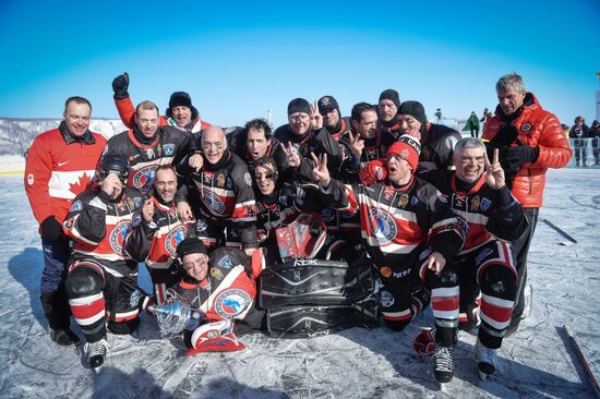 Night Hockey League tournament on Lake Baikal surface