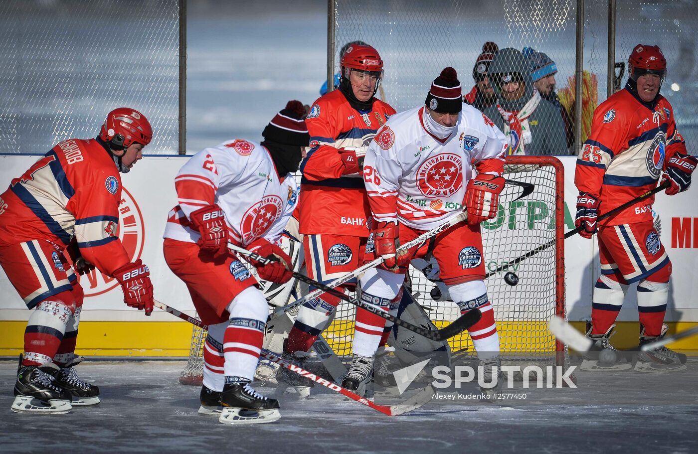 Night Hockey League tournament on Lake Baikal surface