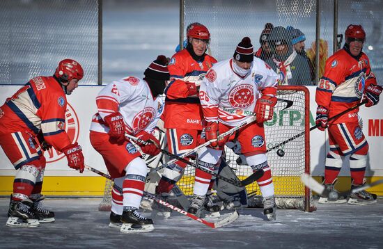 Night Hockey League tournament on Lake Baikal surface