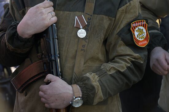 Donetsk People's Republic self-defense fighters decorated in Donetsk