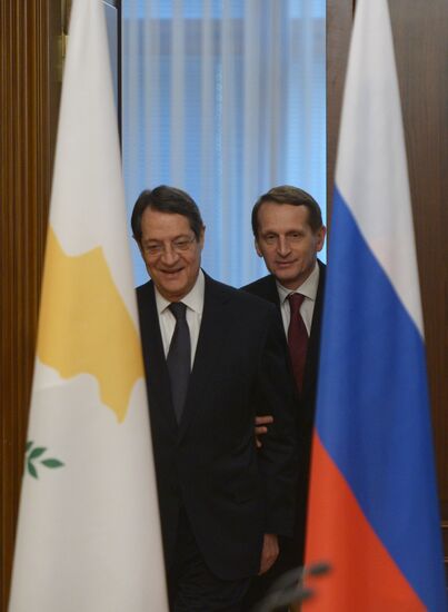 Russian State Duma Speaker Sergei Naryshkin meets with President of Cyprus Nicos Anastasiades