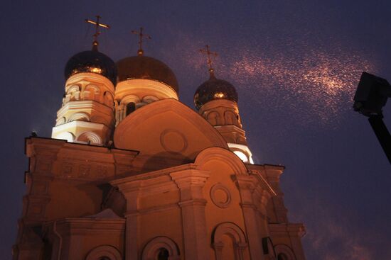 Snowfall and storm wind in Vladivostok