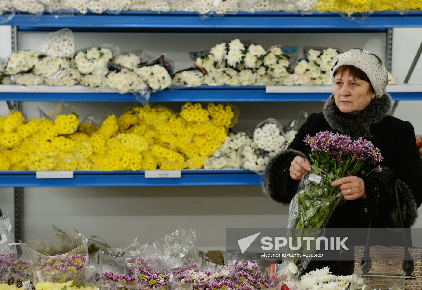 Selling flowers in the lead-up to International Women's Day in Novosibirsk
