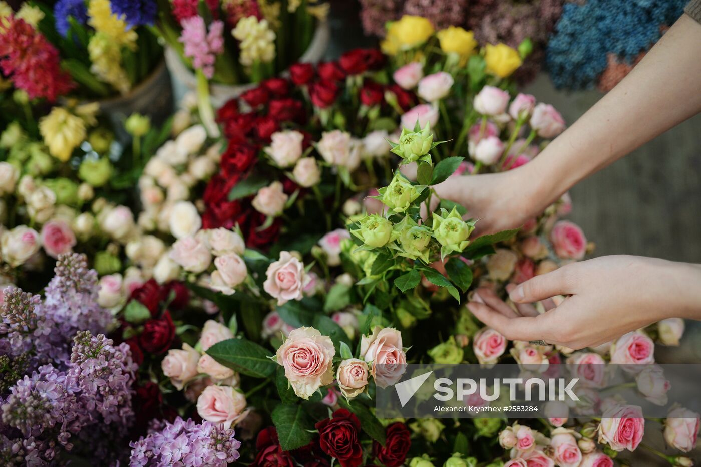 Flowers prepared for sale in Novosibirsk ahead of March 8