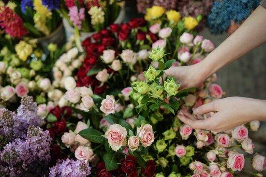 Flowers prepared for sale in Novosibirsk ahead of March 8
