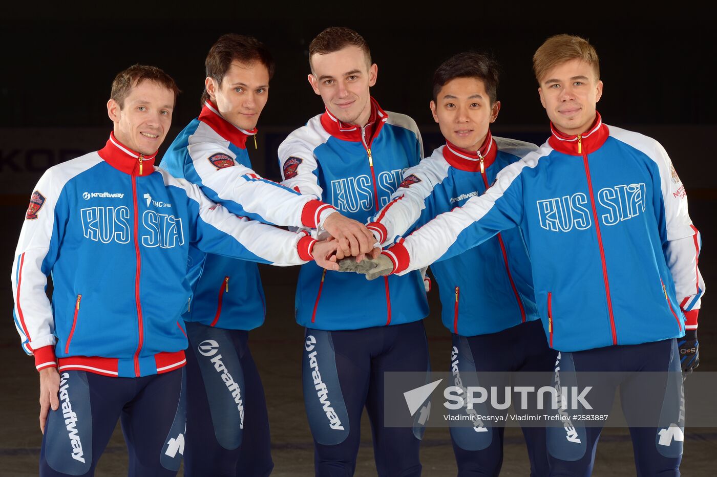 Photo shoot of Russian short track team before ISU championships in Moscow