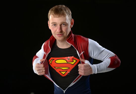 Photo shoot of Russian short track team before ISU championships in Moscow