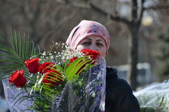 Selling of flowers on the eve of March 8 in Grozny
