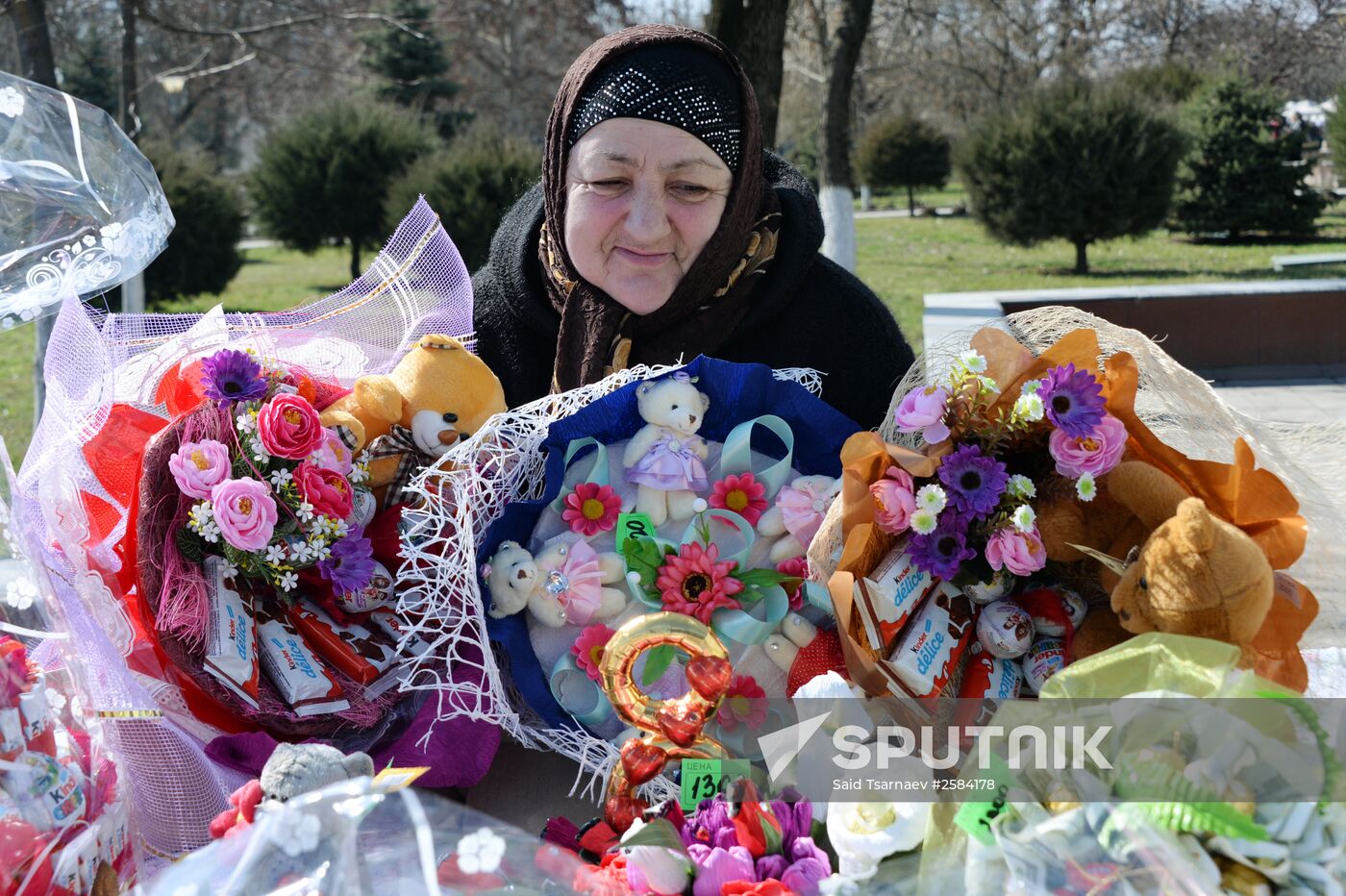 Selling of flowers on the eve of March 8 in Grozny