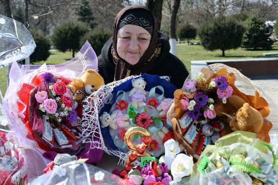 Selling of flowers on the eve of March 8 in Grozny