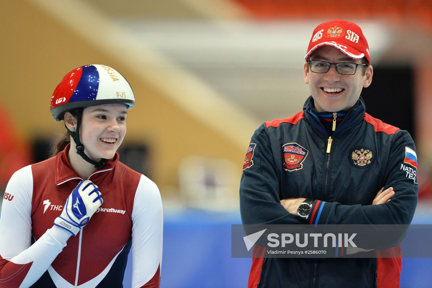 World Short Track Speed Skating Championships 2015 in Moscow. Training
