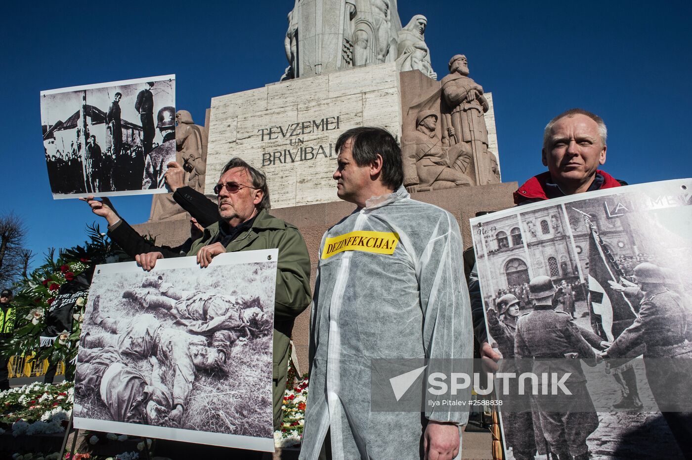 Protest action against public events in memory of Latvian Legion Waffen-SS in Riga