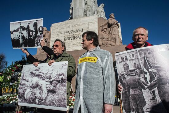 Protest action against public events in memory of Latvian Legion Waffen-SS in Riga