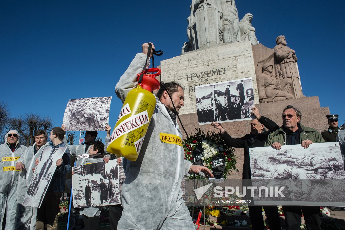Protest action against public events in memory of Latvian Legion Waffen-SS in Riga