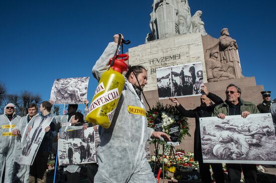 Protest action against public events in memory of Latvian Legion Waffen-SS in Riga