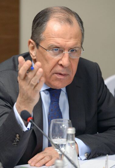 Russian Foreign Minister Sergei Lavrov meets with Rossiya Segodnya Director General Dmitry Kiselev