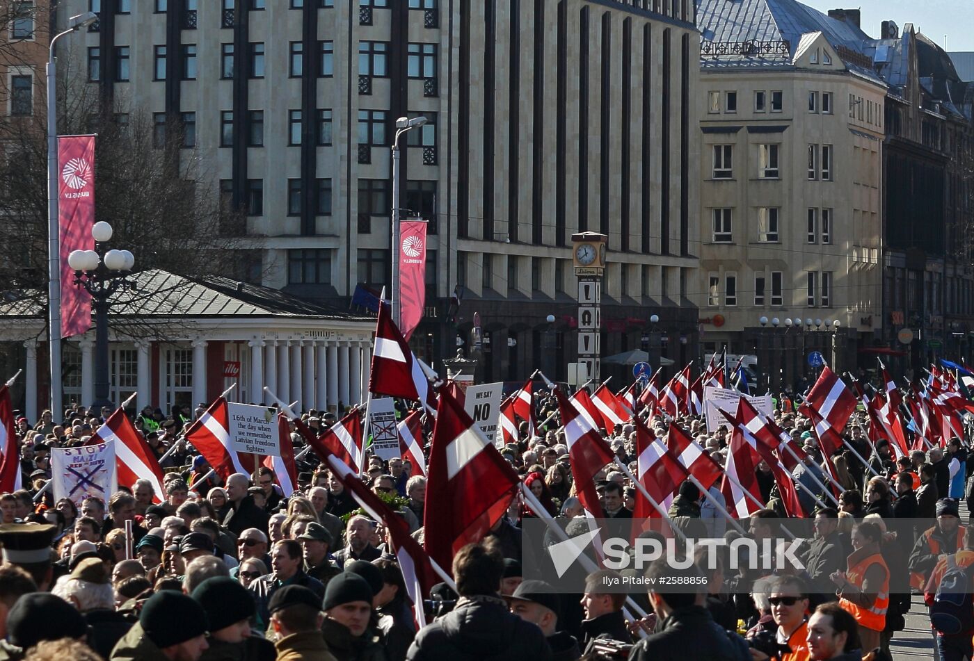 March to commemorate Latvian Legion of the Waffen-SS in Riga