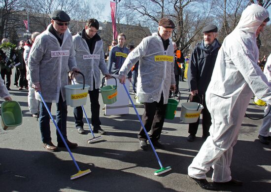 Protest action against public events in memory of Latvian Legion Waffen-SS in Riga