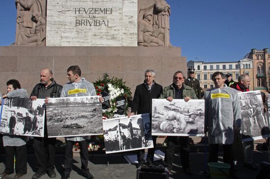 Protest action against public events in memory of Latvian Legion Waffen-SS in Riga