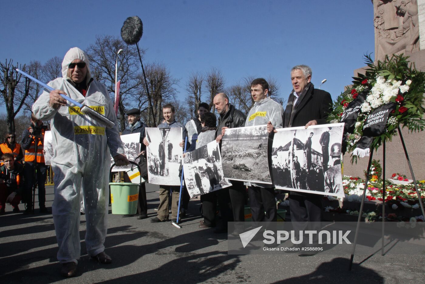 Protest action against public events in memory of Latvian Legion Waffen-SS in Riga