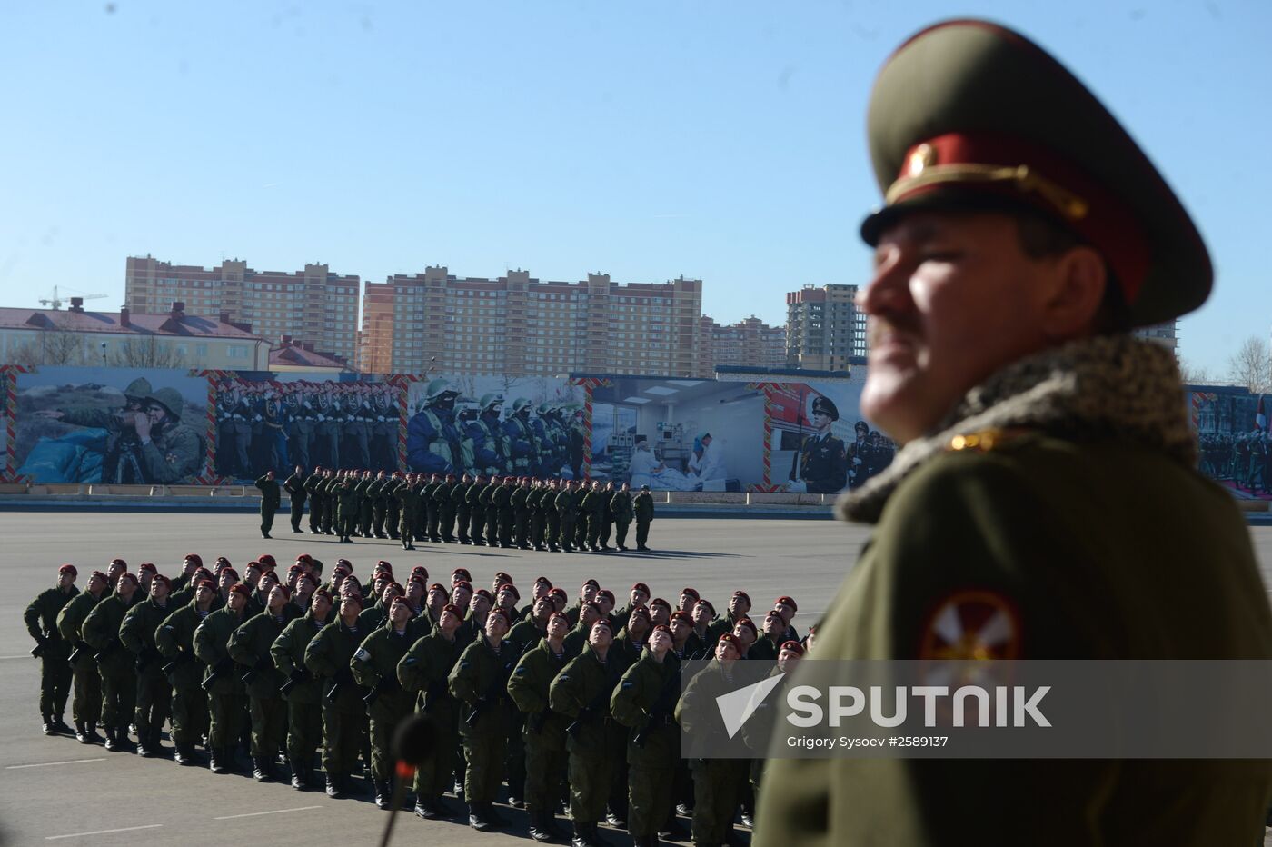 Soldiers of the Dzerzhinsky Division train for Victory Day parade