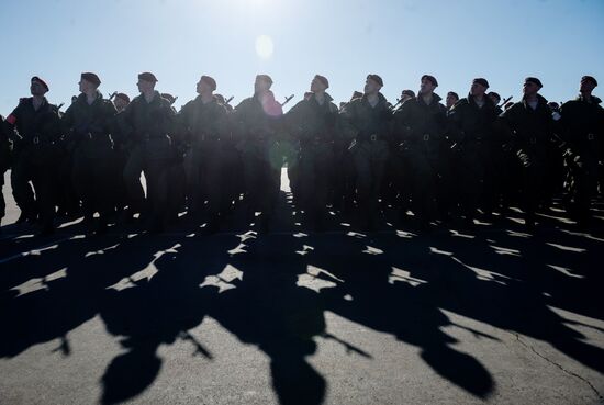 Russian Interior Ministry troops practice marching skills for Victory Day Parade