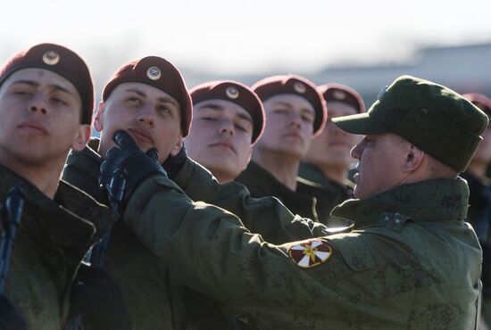 Soldiers of the Dzerzhinsky Division train for Victory Day parade