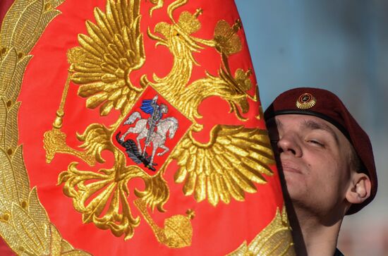 Soldiers of the Dzerzhinsky Division train for Victory Day parade