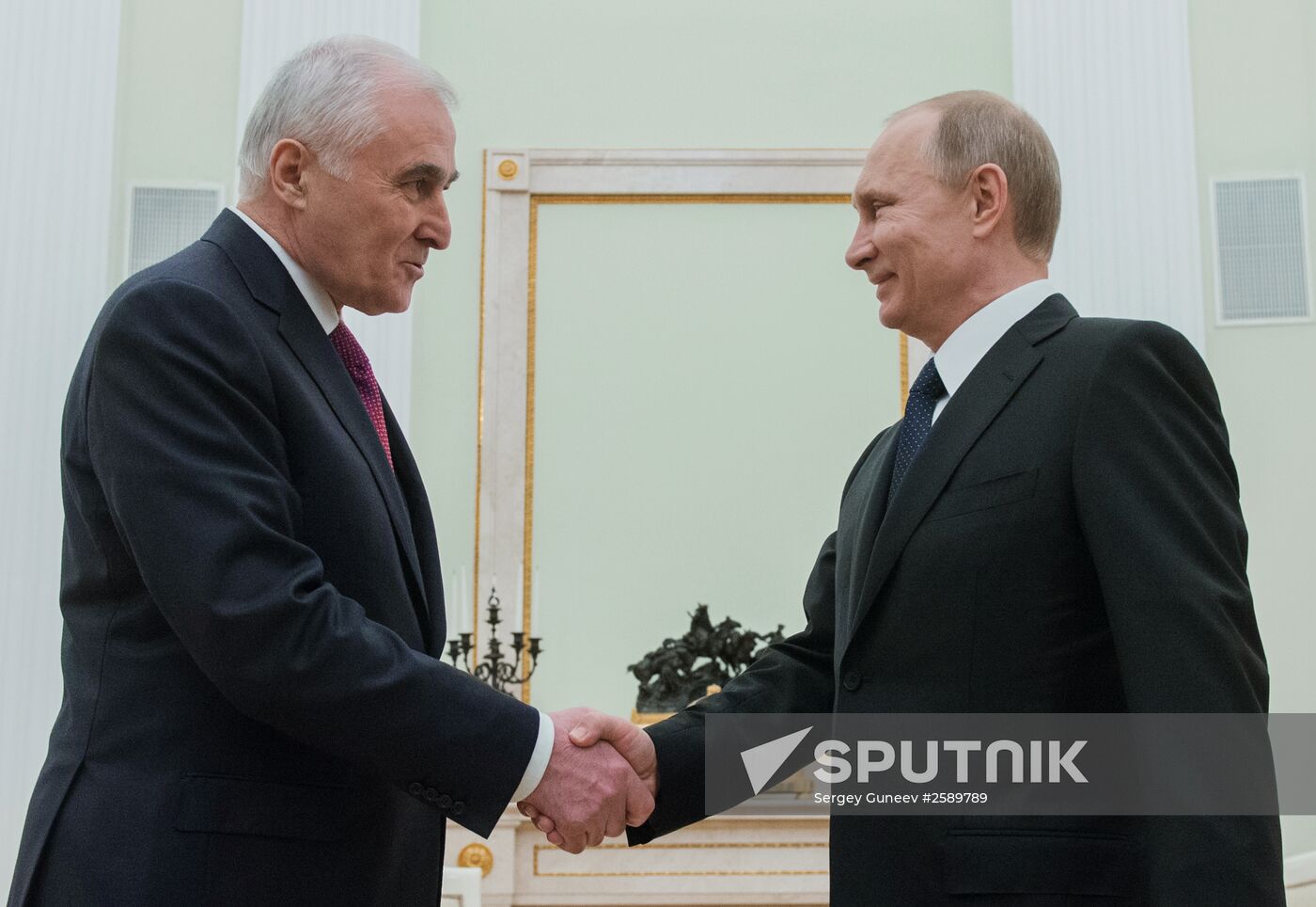 Russian President Vladimir Putin meets with South Ossetian President Leonid Tibilov