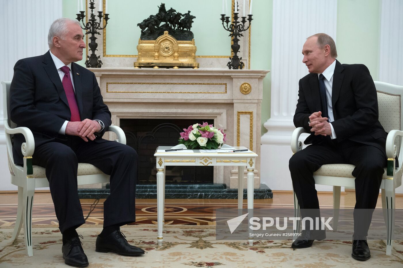 Russian President Vladimir Putin meets with South Ossetian President Leonid Tibilov