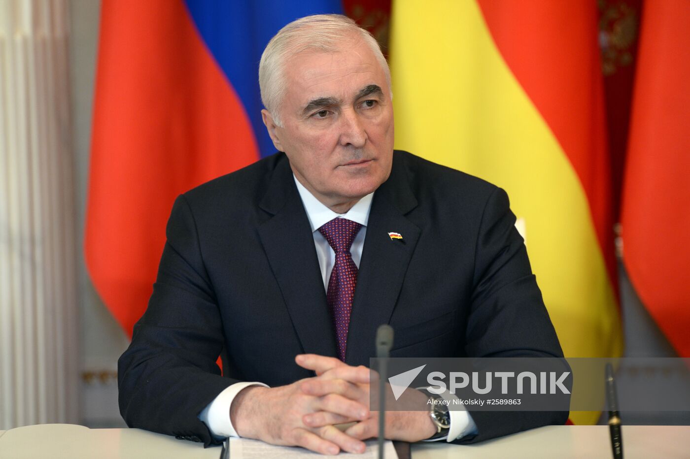 Russian President Vladimir Putin meets with South Ossetian President Leonid Tibilov