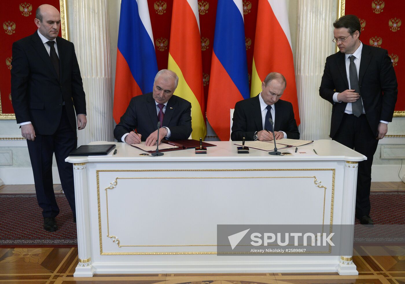Russian President Vladimir Putin meets with South Ossetian President Leonid Tibilov