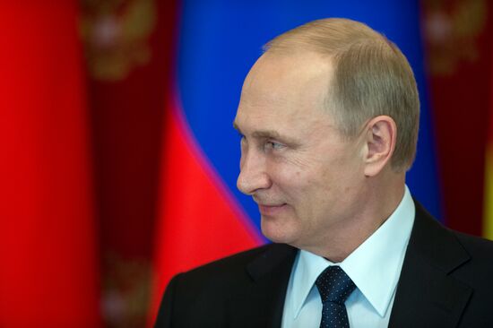 Russian President Vladimir Putin meets with South Ossetian President Leonid Tibilov
