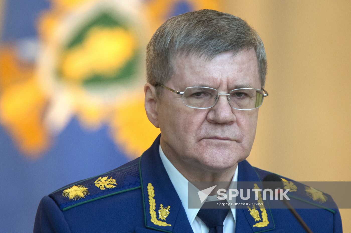 March 24, 2015. Prosecutor General Yury Chaika at an expanded meeting of the board of the Russian Prosecutor General's Office attended by President Vladimir Putin. Location: Russia, Moscow. Author: Sergey Guneev/Sputnik. President Vladimir Putin at expanded meeting of board of Russian Prosecutor General's Office
