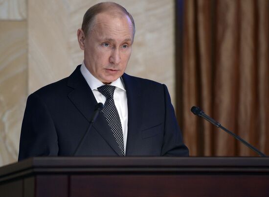 Russian President Vladimir Putin addresses meeting of Federal Security Service board