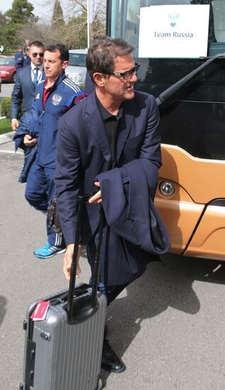 Russian national teamfootbal arrives at hotel in Podgorica
