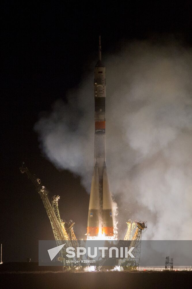 Soyuz-FG rocket booster with Soyuz TMA-16M space ship takes off