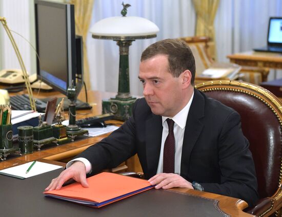 President Vladimir Putin meets with Prime Minister Dmitry Medvedev