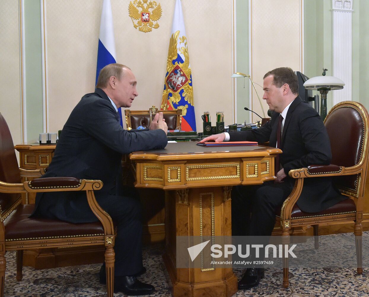 President Vladimir Putin meets with Prime Minister Dmitry Medvedev