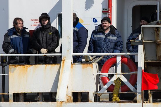 Crew of sunken trawler Dalny Vostok (Far East) arrives at Korsakov seaport