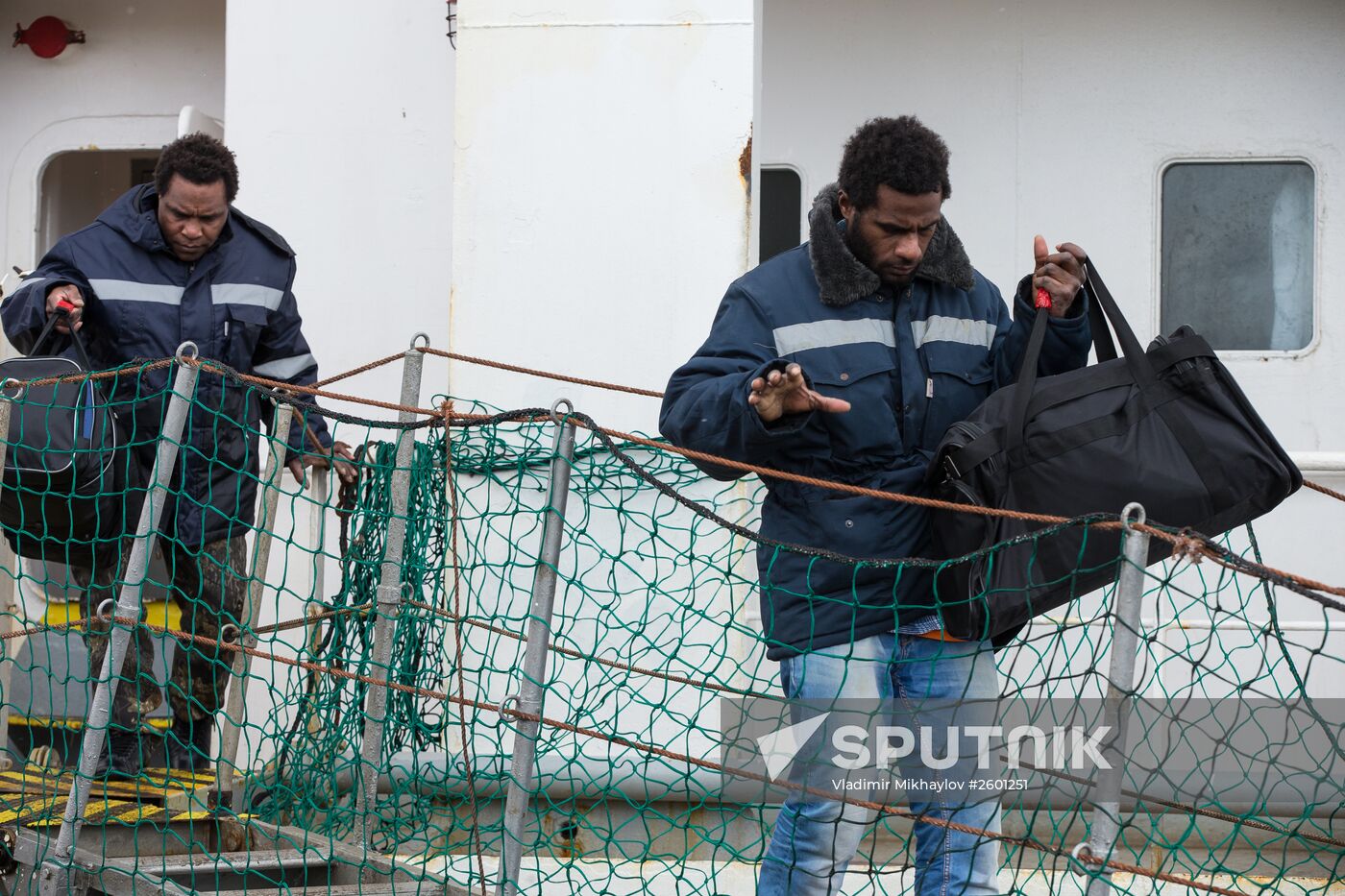 Crew of sunken trawler Dalny Vostok (Far East) arrives at Korsakov seaport